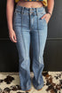 Two Button High Waist Piping Trim Bootcut Denim Jeans