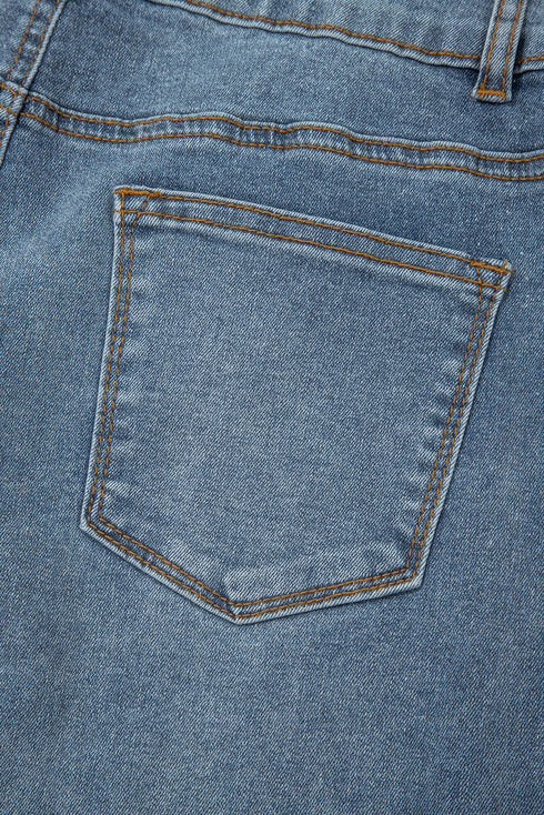 Two Button High Waist Piping Trim Bootcut Denim Jeans