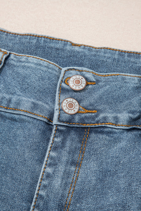 Two Button High Waist Piping Trim Bootcut Denim Jeans