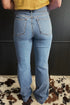 Two Button High Waist Piping Trim Bootcut Denim Jeans