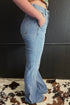 Two Button High Waist Piping Trim Bootcut Denim Jeans