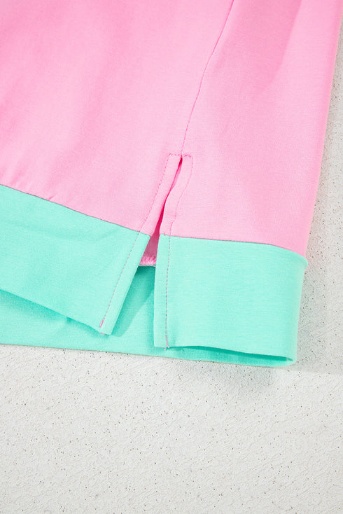 Two Tone Half Buttons Collared T Shirt