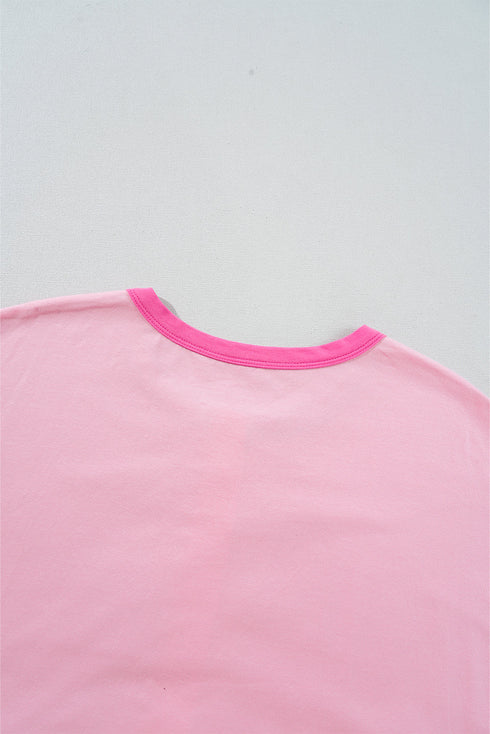 Two Tone Half Buttons Collared T Shirt