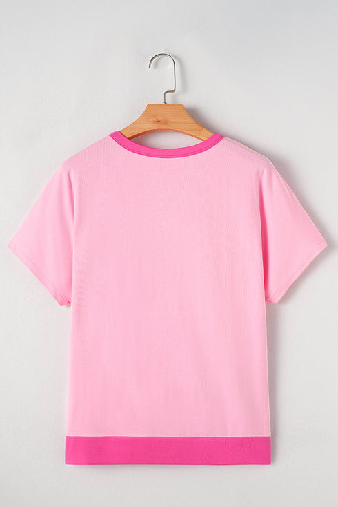 Two Tone Half Buttons Collared T Shirt