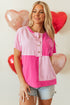 Two Tone Half Buttons Collared T Shirt