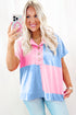 Two Tone Half Buttons Collared T Shirt