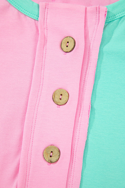 Two Tone Half Buttons Collared T Shirt