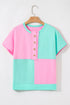 Two Tone Half Buttons Collared T Shirt