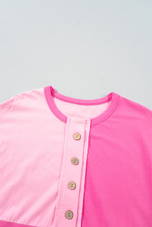 Two Tone Half Buttons Collared T Shirt
