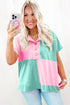 Two Tone Half Buttons Collared T Shirt