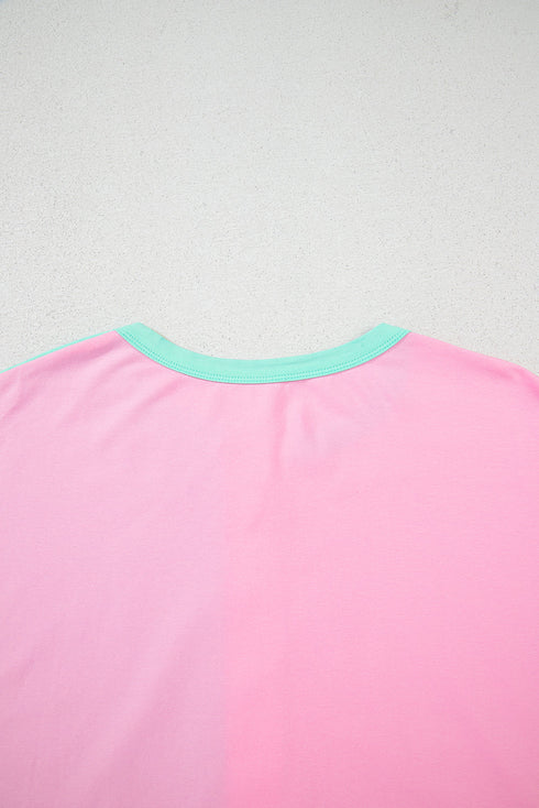 Two Tone Half Buttons Collared T Shirt