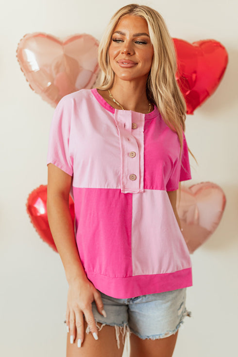 Two Tone Half Buttons Collared T Shirt