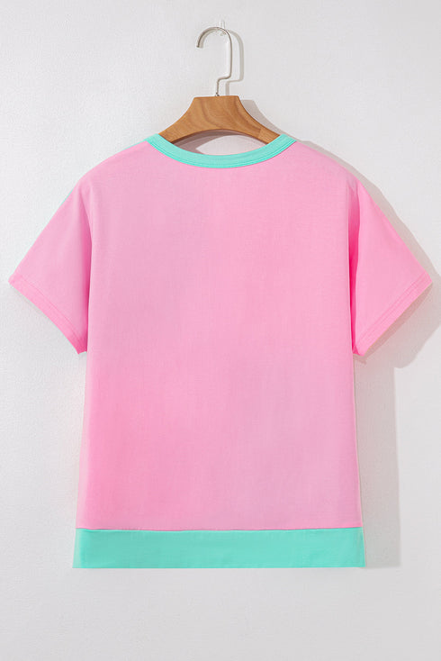 Two Tone Half Buttons Collared T Shirt