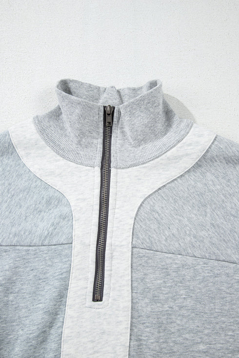 Two Tone Quarter Zip Relaxed Fit Pullover