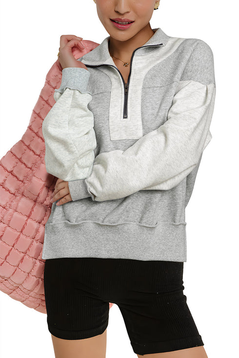 Two Tone Quarter Zip Relaxed Fit Pullover