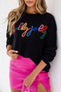 Typographic Letter Print Round Neck Casual Knit Sweater