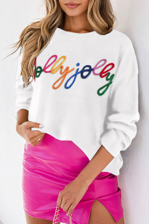 Typographic Letter Print Round Neck Casual Knit Sweater