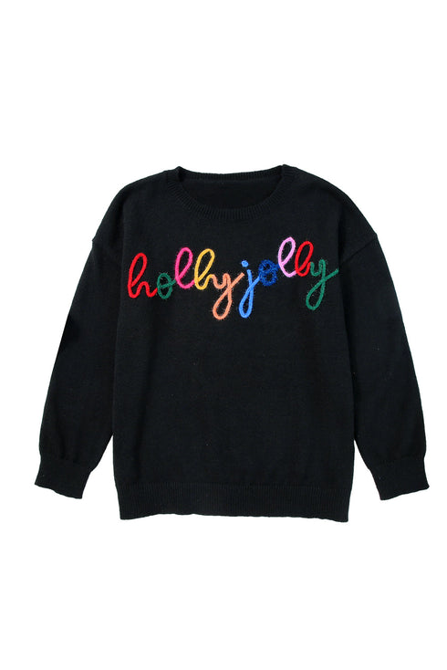Typographic Letter Print Round Neck Casual Knit Sweater