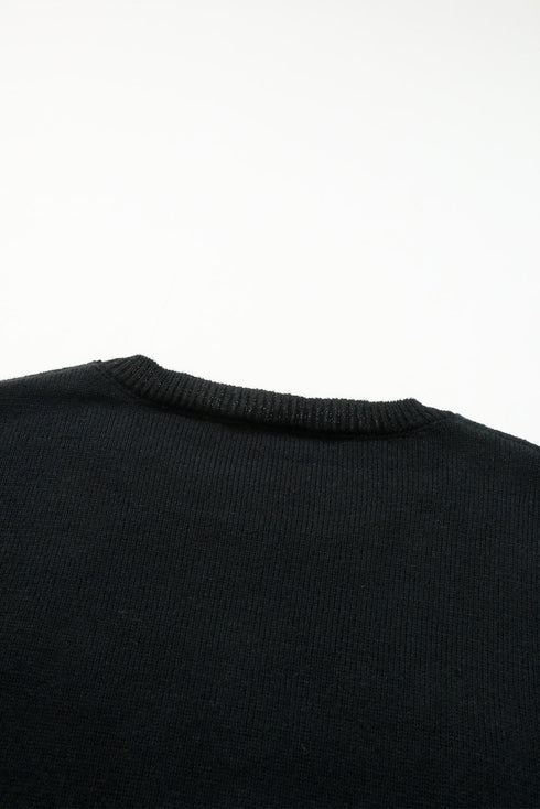 Typographic Letter Print Round Neck Casual Knit Sweater