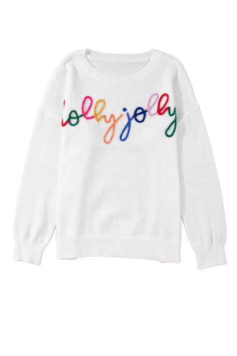 Typographic Letter Print Round Neck Casual Knit Sweater