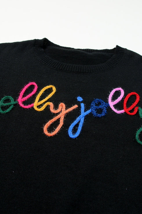 Typographic Letter Print Round Neck Casual Knit Sweater