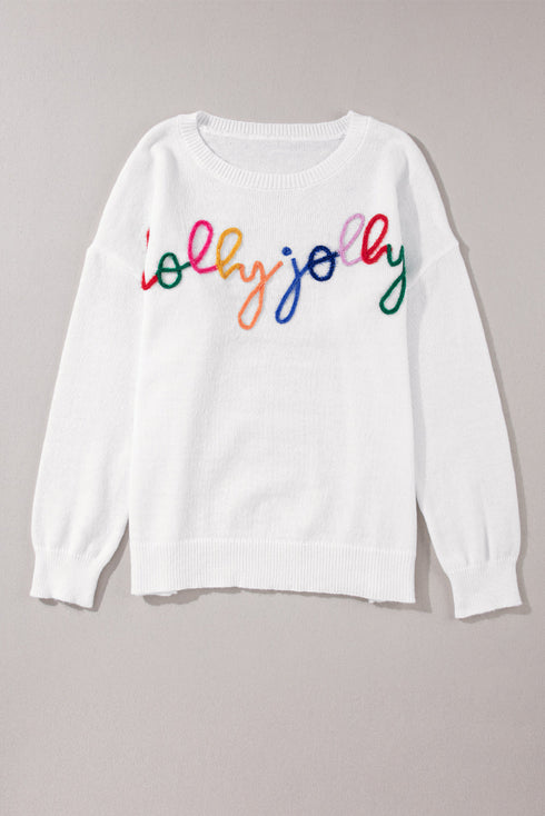 Typographic Letter Print Round Neck Casual Knit Sweater