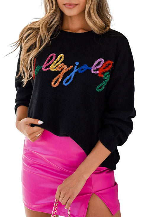 Typographic Letter Print Round Neck Casual Knit Sweater