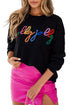 Typographic Letter Print Round Neck Casual Knit Sweater