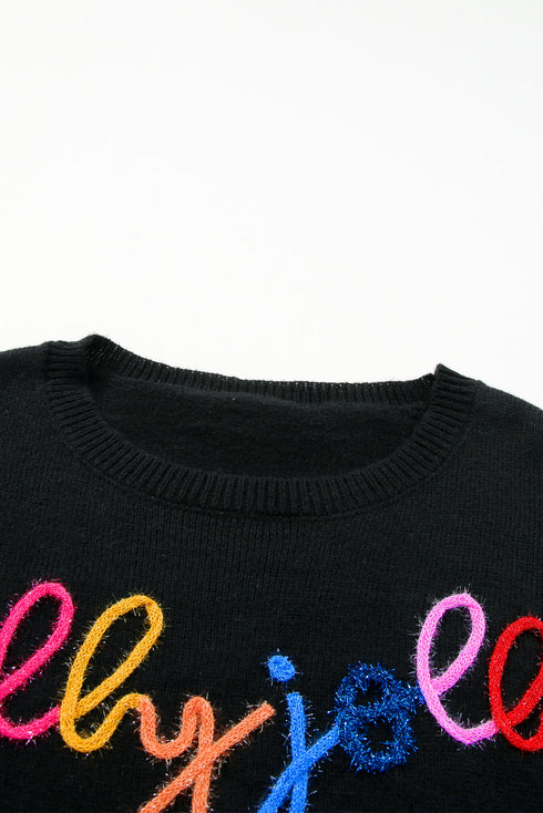 Typographic Letter Print Round Neck Casual Knit Sweater