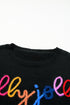 Typographic Letter Print Round Neck Casual Knit Sweater