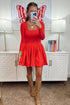 U Neck Long Sleeve Fit And Flare Mini Dress
