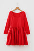 U Neck Long Sleeve Fit And Flare Mini Dress