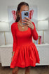 U Neck Long Sleeve Fit And Flare Mini Dress