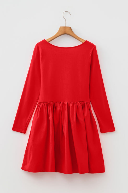 U Neck Long Sleeve Fit And Flare Mini Dress