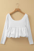 U Neck Long Sleeve Viscose Bubble Hem Blouse