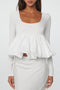 U Neck Long Sleeve Viscose Bubble Hem Blouse