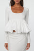 U Neck Long Sleeve Viscose Bubble Hem Blouse