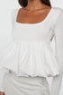 U Neck Long Sleeve Viscose Bubble Hem Blouse