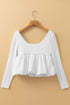 U Neck Long Sleeve Viscose Bubble Hem Blouse
