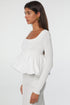 U Neck Long Sleeve Viscose Bubble Hem Blouse