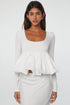 U Neck Long Sleeve Viscose Bubble Hem Blouse