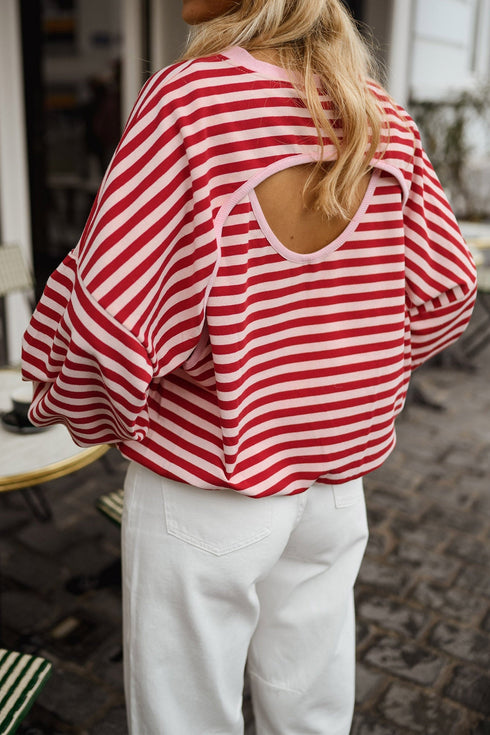 Unexpected Open Back Cutout Striped Relaxed Top