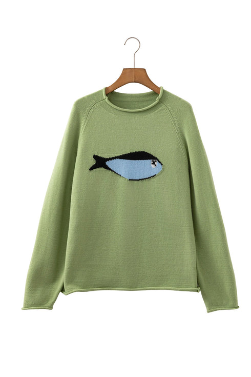 Unique Fish Knit Oversized Round Neck Sweater