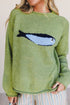 Unique Fish Knit Oversized Round Neck Sweater