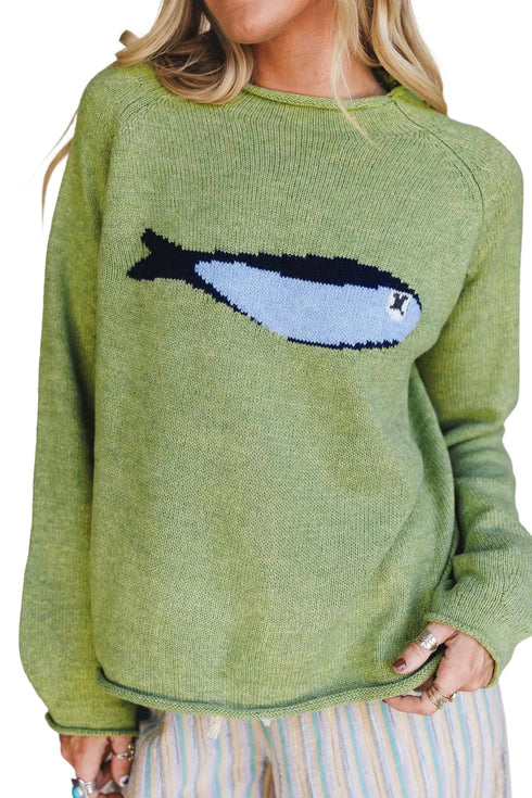 Unique Fish Knit Oversized Round Neck Sweater