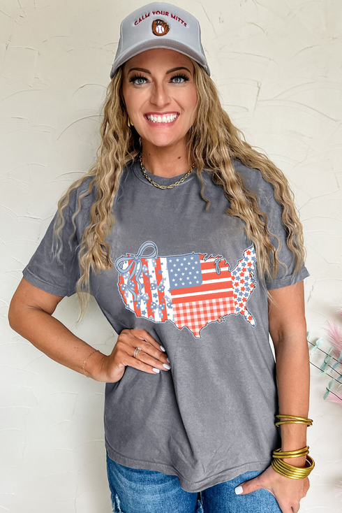 United States Map Bow Graphic Short Sleeve Tee