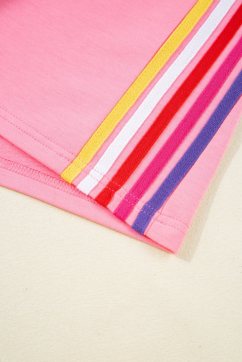 Urban Ease Contrast Trim Crewneck T Shirt And Wide Leg Pants Set