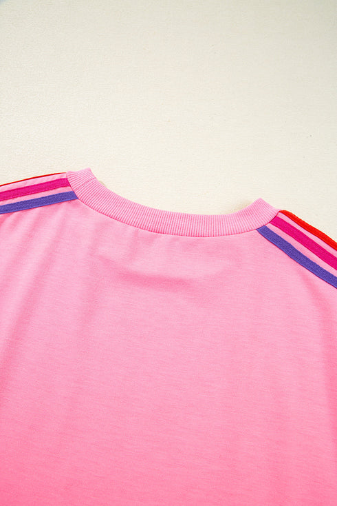 Urban Ease Contrast Trim Crewneck T Shirt And Wide Leg Pants Set