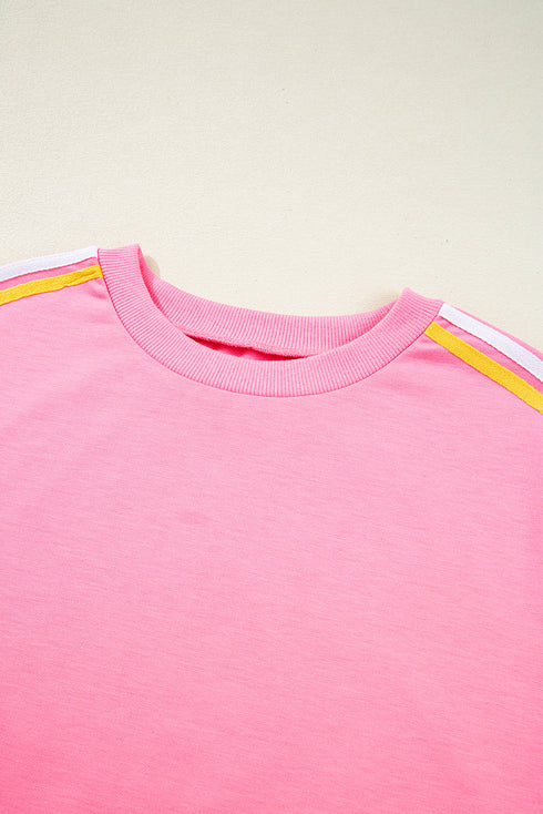 Urban Ease Contrast Trim Crewneck T Shirt And Wide Leg Pants Set