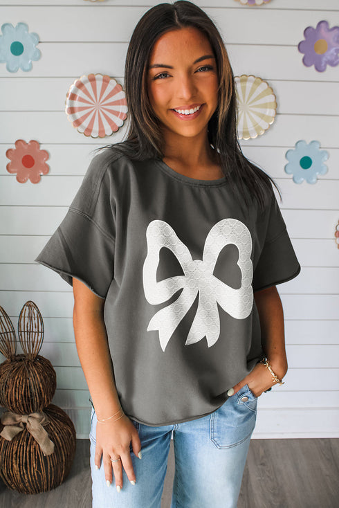 Urban Edge Lace Bow Drop Shoulder Cotton Tee